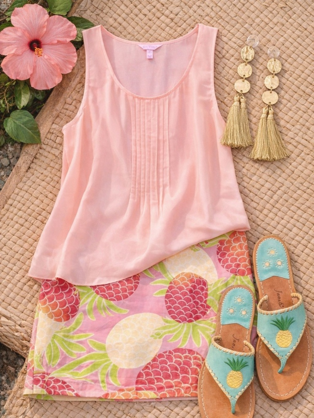 Lilly Pulitzer 100% Silk Sleeveless Blouse Peach Pleated Front Tank Size L